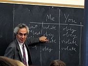 Author photo. Thomas Nagel teaching an undergraduate course in ethics at New York University.