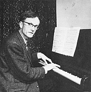 Author photo. Serraillier playing the piano. Old dictionary of children's authors, photographer unknown