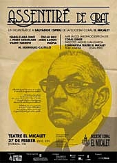Kirjailijan kuva. Cartell públic anunciant l'acte d'homenatge <i>Assentiré de grat</i> al Teatre Micalet, València, el dia 27-2-2010, amb motiu del 25é aniversari de la seua mort.