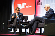 Author photo. Michael Beschloss speaks with David Rubenstein at the National Book Festival, August 31, 2019. Photo by Shawn Miller/Library of Congress.