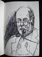 Foto de l'autor. Drawing of James C. Scott by Karen Eliot.