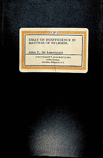 essay on indifference in matters of religion